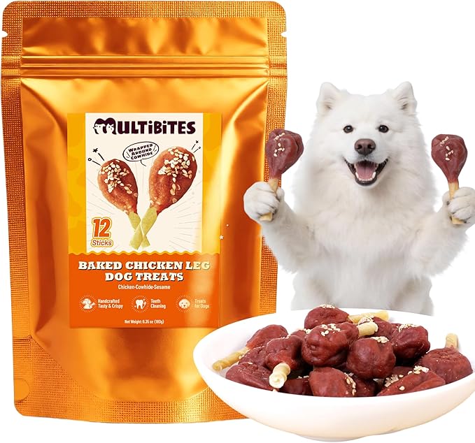 Chicken Wrapped Rawhide Chews for Dogs, Chicken Leg Shaped with Sesame, Long Lasting High Protein Dog Snacks, Gentle Oral Care Chews for Teething Puppies and Adult Dogs, Training Reward Treats, 12 Count, 6.35 oz