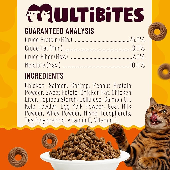 10.58 oz Salmon Flavor Shrimp Cat Treats, Skin & Coat Support Training Snacks for Indoor Cats