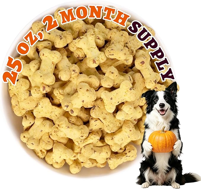 Pumpkin Dog Treats for Sensitive Stomachs, Limited Ingredient Crunchy Chicken Biscuits, Healthy Training Snacks for Puppies, Small Medium & Large Breeds, 25 oz