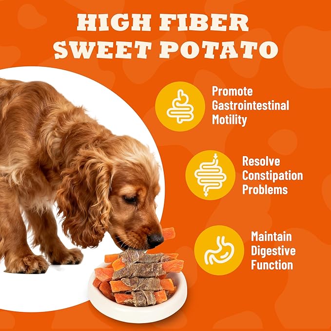 6 oz Sweet Potato & Duck Wraps Dog Treats, High Protein Low Fat, Healthy Digestive Support with Vitamins
