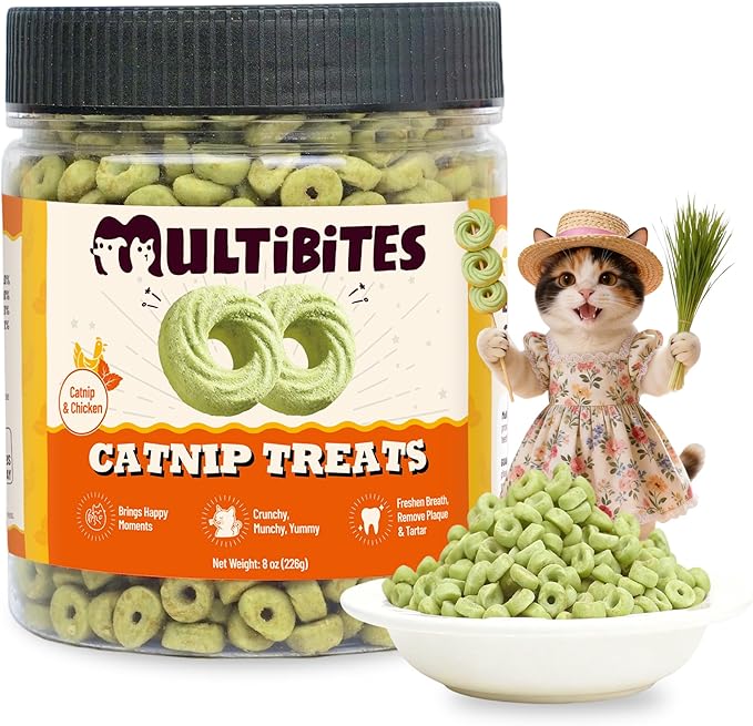 10.58 oz Catnip Cat Treats, Real Chicken & Vitamins, Teeth Cleaning Training Snacks for Indoor Cats