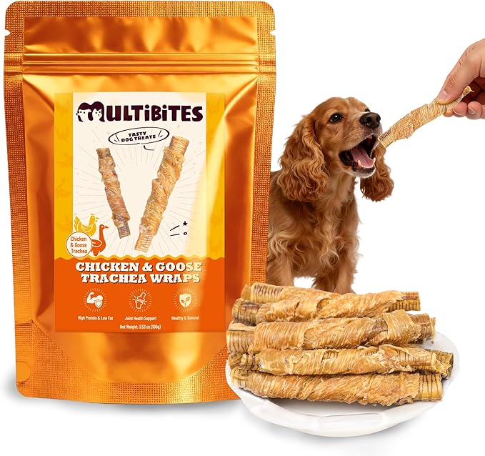 6 oz Chicken & Goose Trachea Wraps Dog Treats, Gluten-Free High Protein Low Fat, Digestive & Joint Support with Collagen