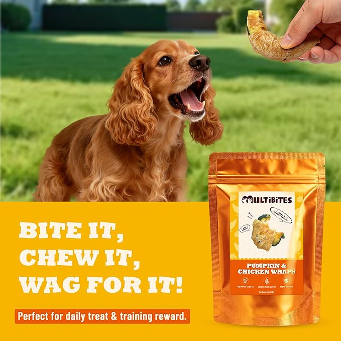 6 oz Pumpkin & Chicken Wraps Dog Treats, Gluten-Free High Protein Low Fat, Digestive Support with Vitamins