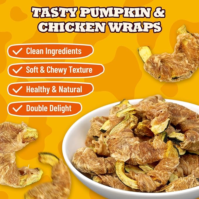 6 oz Pumpkin & Chicken Wraps Dog Treats, Gluten-Free High Protein Low Fat, Digestive Support with Vitamins