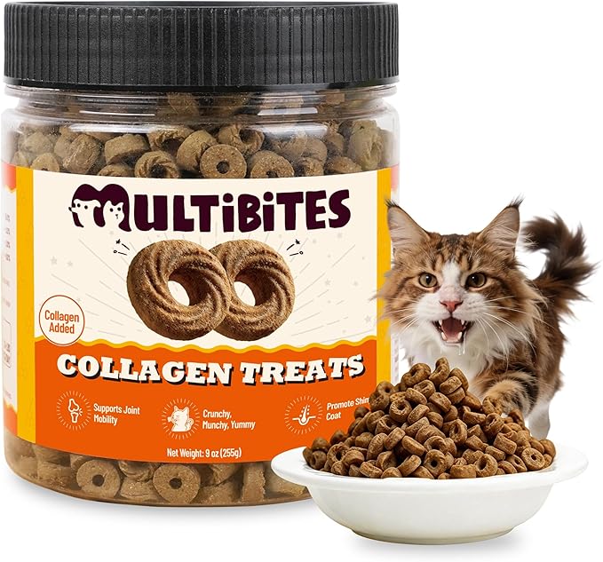 10.58 oz Crunchy Collagen Cat Treats, Glucosamine & Green Lipped Mussel & Vitamins, Hip & Joint Support