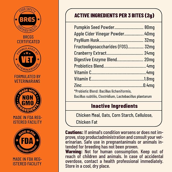 7.76oz Canine Daily Gut Health Chews, Pumpkin Seed, Psyllium Husk & Probiotic Formula, Gentle Nutritional Support for Overall Body Comfort