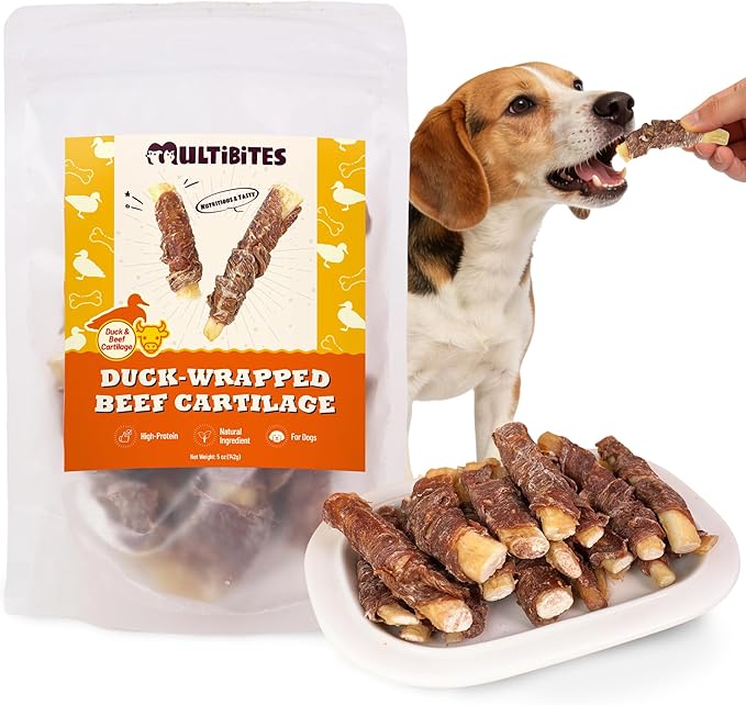 Duck Wrapped Beef Cartilage, Duck Treats for Dogs, Rawhide Free Dog Chews Long Lasting, Dog Training Treats, 5 oz