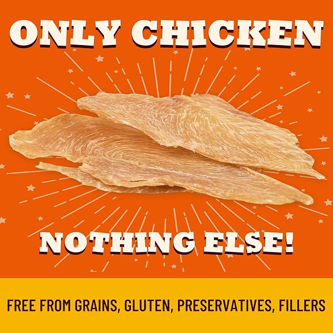 4.59oz Dehydrated Chicken Dog Treats, Single Ingredient Chicken Breast, High Protein Low Calorie Jerky Snacks for Small, Medium & Large Dogs
