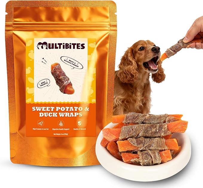 6 oz Sweet Potato & Duck Wraps Dog Treats, High Protein Low Fat, Healthy Digestive Support with Vitamins