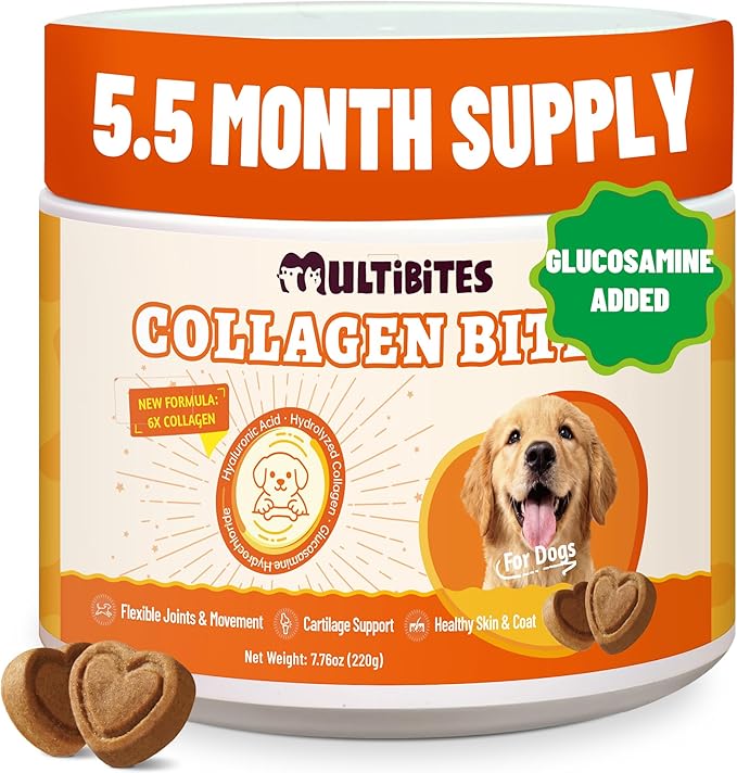 7.76oz 330 Bites Collagen Supplement for Dogs, Hydrolyzed Collagen & Hyaluronic Acid Formula, Daily Vitamins for Joint Mobility, Skin & Coat Care