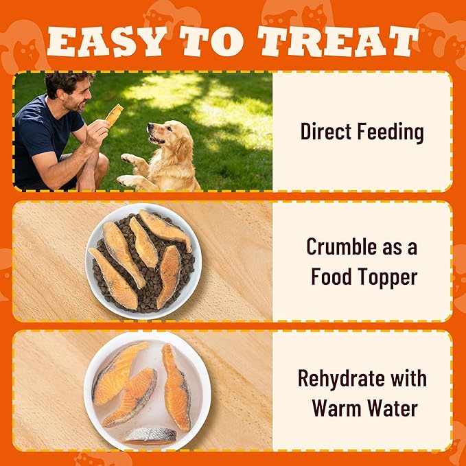 14.1oz Freeze Dried Salmon Dog Treats, Single Ingredient with Wild Caught Salmon & Omega-3, High Protein Grain-Free Training Treats & Food Toppers for Puppies