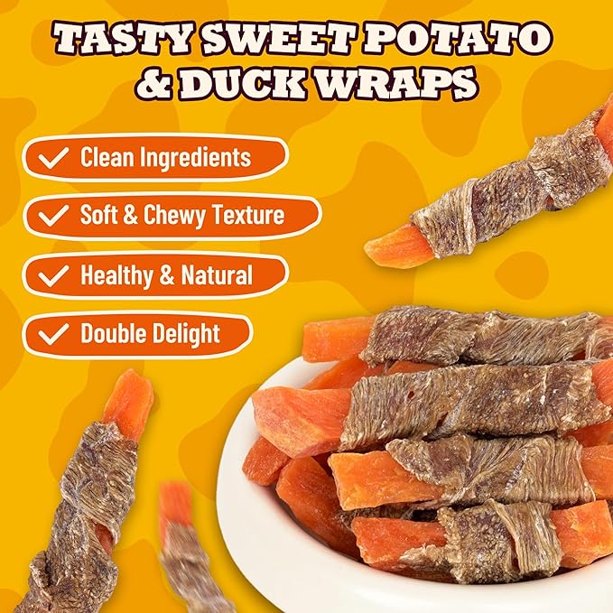 6 oz Sweet Potato & Duck Wraps Dog Treats, High Protein Low Fat, Healthy Digestive Support with Vitamins
