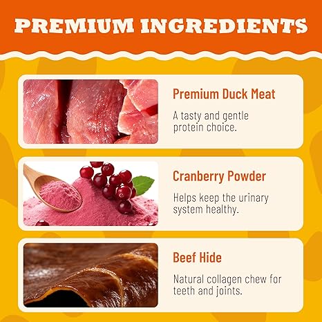 Real Duck & Cranberry Filled Roll Dog Treats, Beef Hide Dental Chews for Tartar Management, Puppy Training Snacks for Small, Large & All Breeds, 7.05oz