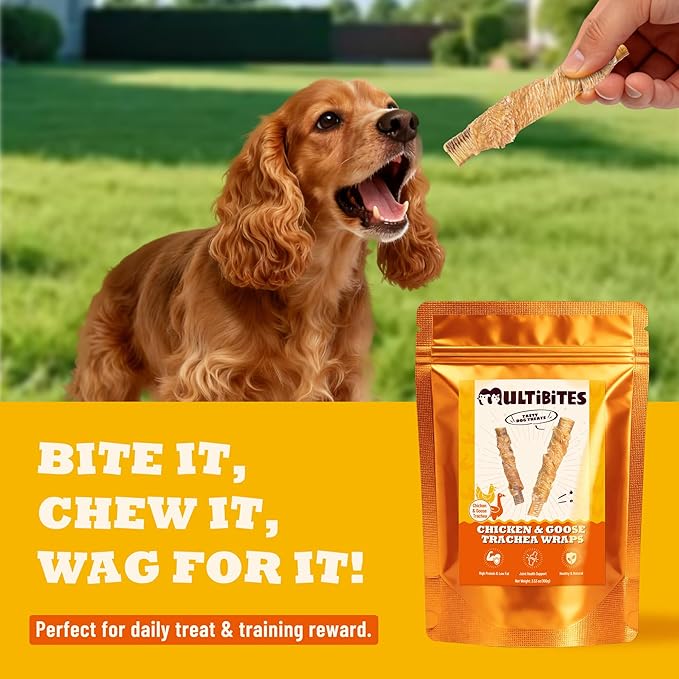 6 oz Chicken & Goose Trachea Wraps Dog Treats, Gluten-Free High Protein Low Fat, Digestive & Joint Support with Collagen