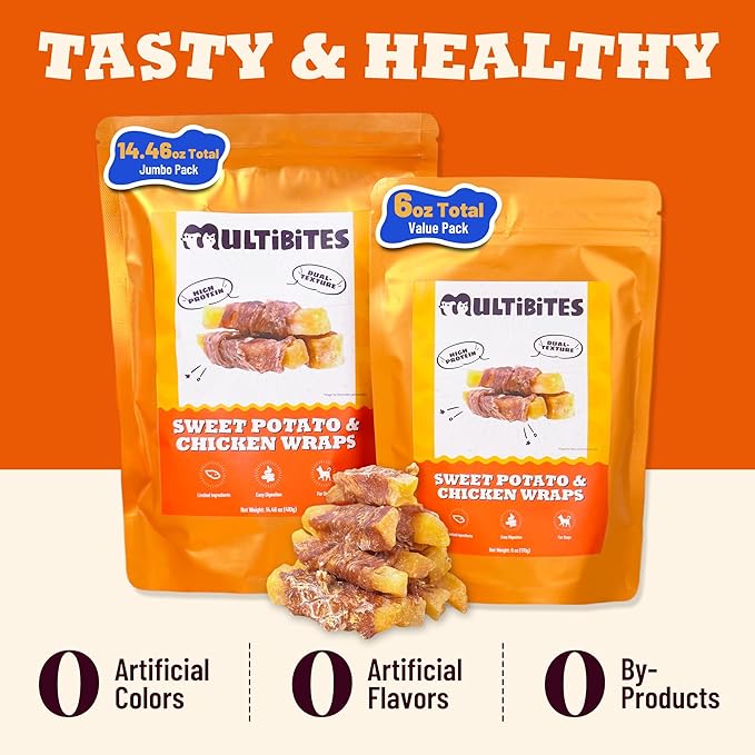 Chicken Wrapped Sweet Potato Dog Treats, Grain Free High Protein Chicken Jerky Snacks, Gentle Digestive & Oral Wellness Support for Small, Medium and Large Dogs, 6 oz