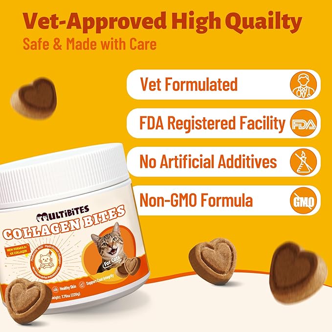 7.76oz Collagen Bites for Cats, Natural Feline Supplement with Glucosamine, Taurine & Omega 3, Daily Wellness Support for Joint, Skin, Coat and Immune Health