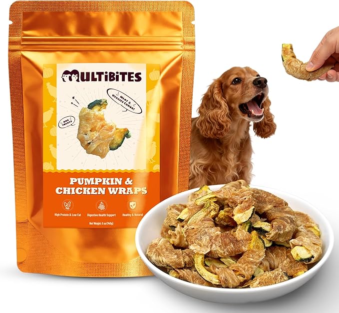 6 oz Pumpkin & Chicken Wraps Dog Treats, Gluten-Free High Protein Low Fat, Digestive Support with Vitamins