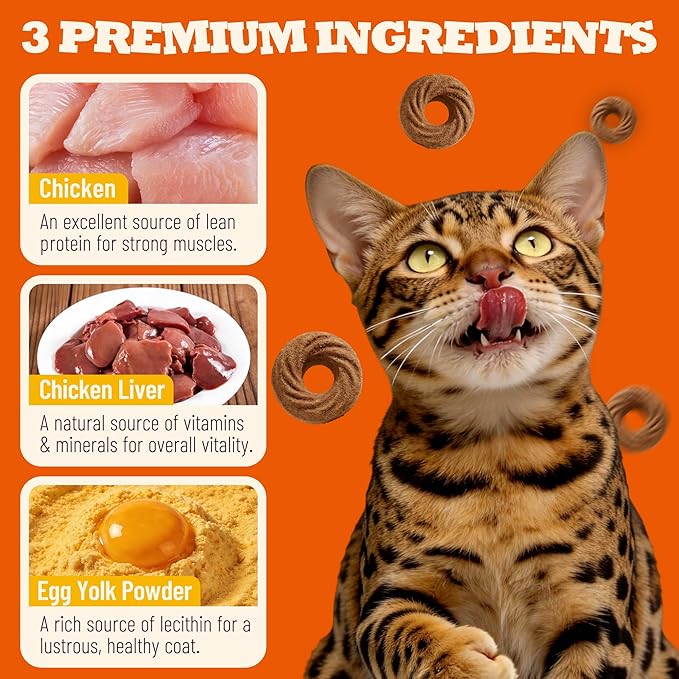 10.58 oz Crunchy Chicken Cat Treats, Chicken Liver & Salmon Oil & Vitamin C, Dental Care Training Snacks for Indoor Cats