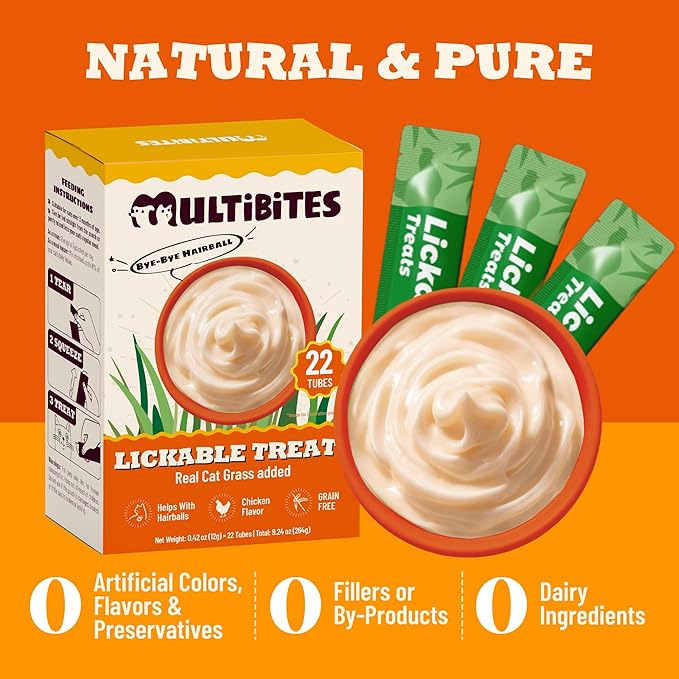 22 Tubes Lickable Cat Treats, Creamy Squeezable Cat Grass Snacks with Taurine & Vitamins, Hairball & Digestive Support