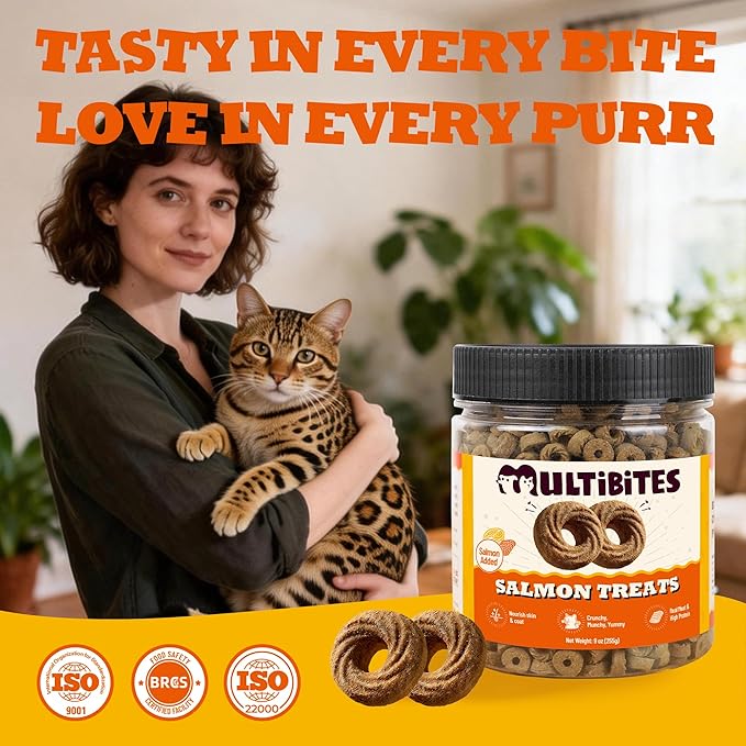 10.58 oz Salmon Cat Treats, Omega-3 with Real Salmon, Fish Oil & Chicken Livers, Easy-Digestible Protein for Kittens with Sensitive Stomachs