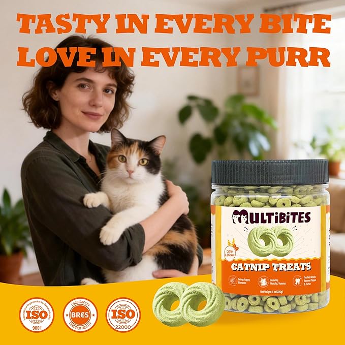 10.58 oz Catnip Cat Treats, Real Chicken & Vitamins, Teeth Cleaning Training Snacks for Indoor Cats