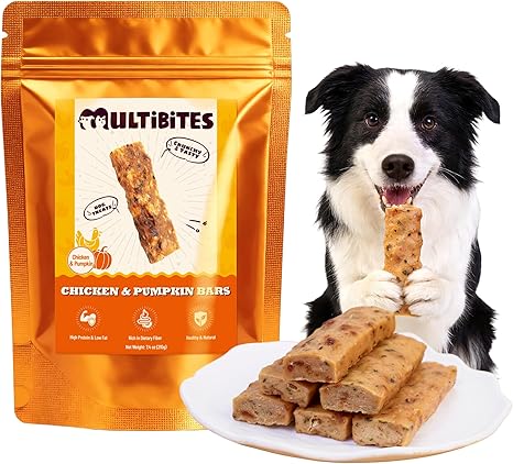 7.4 oz Natural Chicken & Pumpkin Energy Bars for Dogs, Healthy Training Treats with Digestive Support & Vitamins