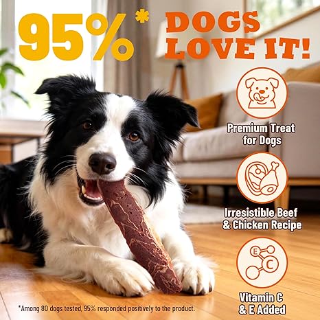 17.6oz Marbly Beef Strips Dog Jerky Treats, Natural High Protein Beefhide Dental Chews for Hip & Joint Support