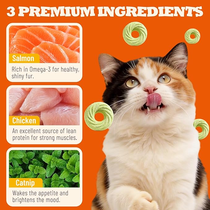 10.58 oz Catnip Cat Treats, Real Chicken & Vitamins, Teeth Cleaning Training Snacks for Indoor Cats