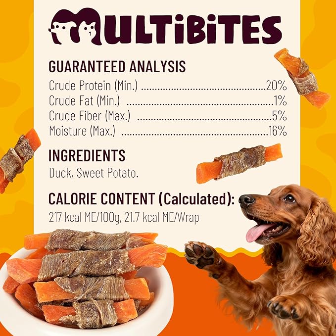 6 oz Sweet Potato & Duck Wraps Dog Treats, High Protein Low Fat, Healthy Digestive Support with Vitamins