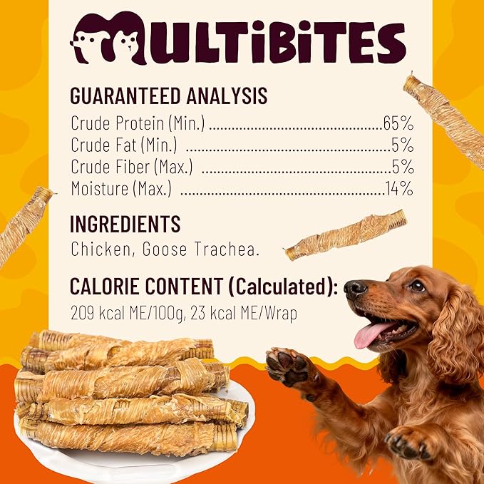 6 oz Chicken & Goose Trachea Wraps Dog Treats, Gluten-Free High Protein Low Fat, Digestive & Joint Support with Collagen