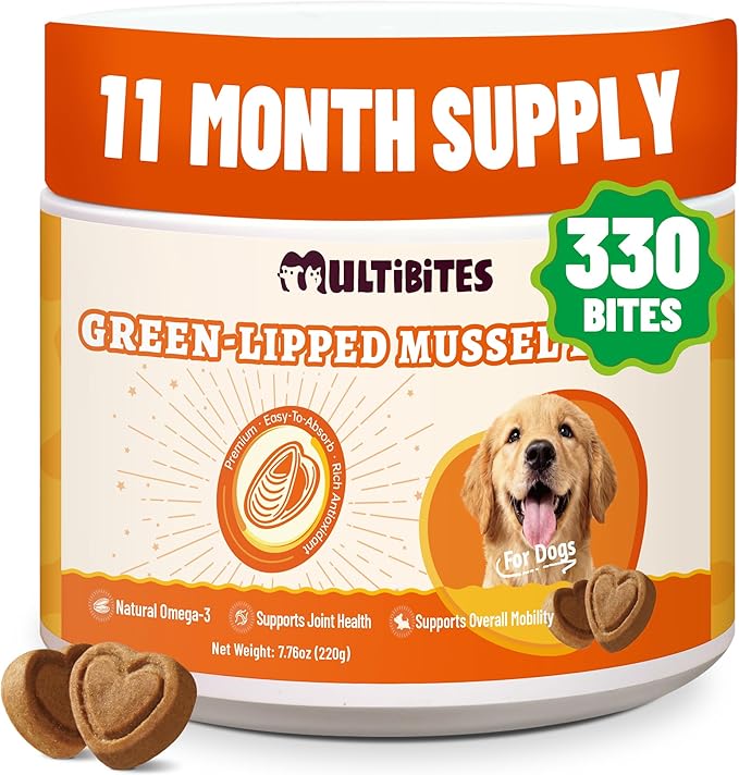330 Ct Dog Green-Lipped Mussel Chews, Natural Wellness Formula with MSM, Omega-3 & Vitamin E, Daily Care for Hip, Joint and Mobility