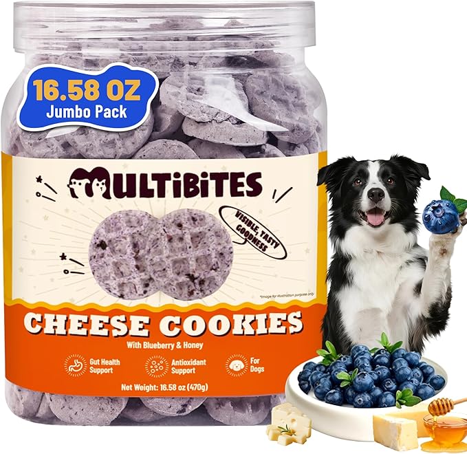 16.58oz Natural Cheese Dog Treats with Blueberry & Honey, Savory-Sweet Chewy Snacks for All Life Stages & Vision Support